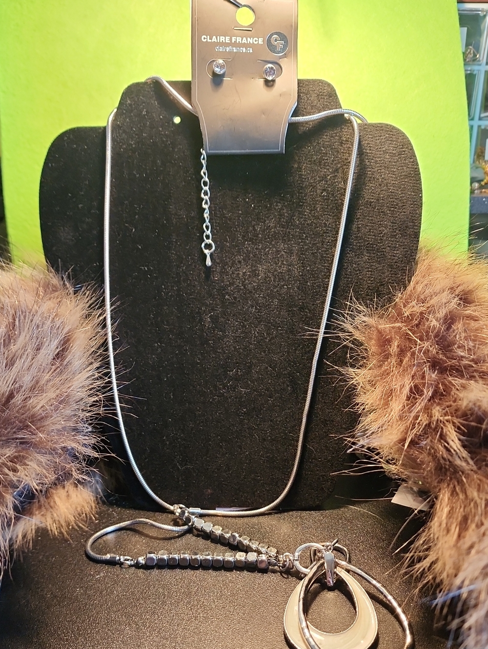 Claire France Silver Double Pendant Necklace - Silver And Earrings